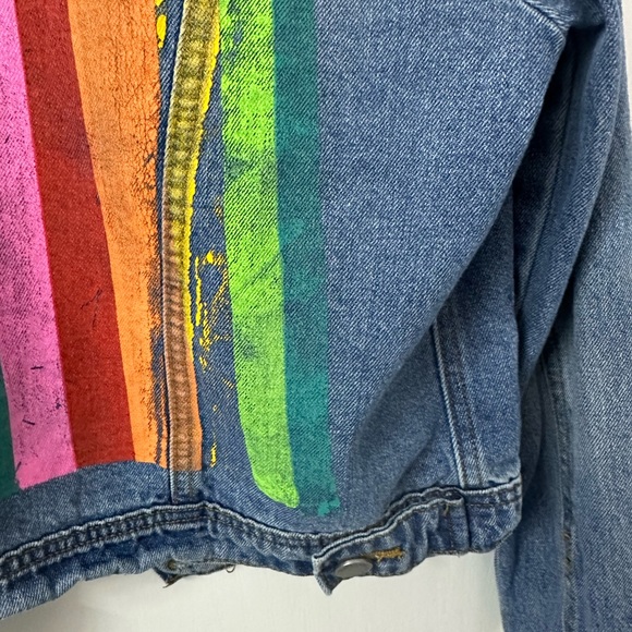 Judith March “Brunette” Distressed Rainbow Jean Jacket Small - Picture 5 of 10